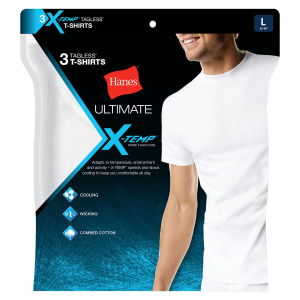 HANES Men's Ultimate X-Temp Crew Undershirt, 3-Pack