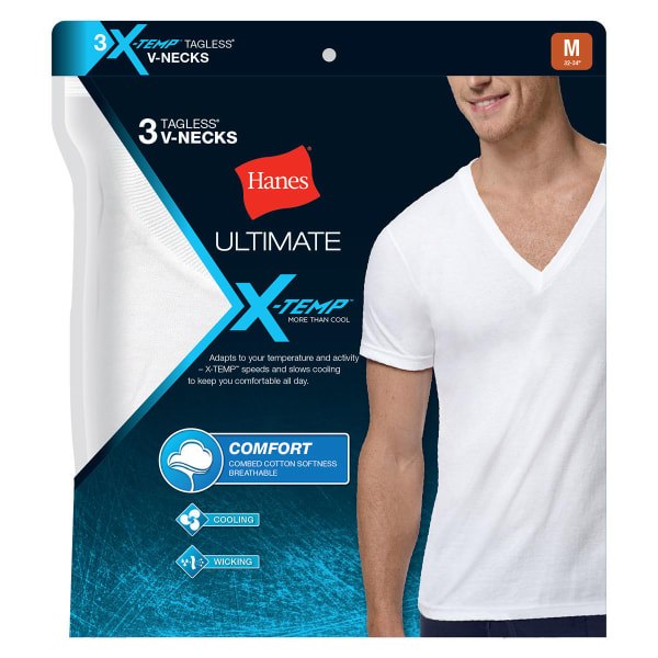 HANES Men's Ultimate X-Temp V-Neck Undershirt, 3-Pack