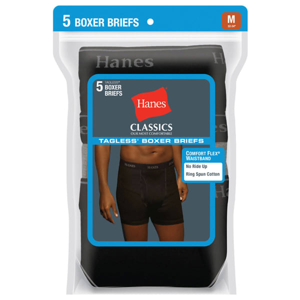 HANES Men's Classics Tagless Boxer Briefs, 5-Pack