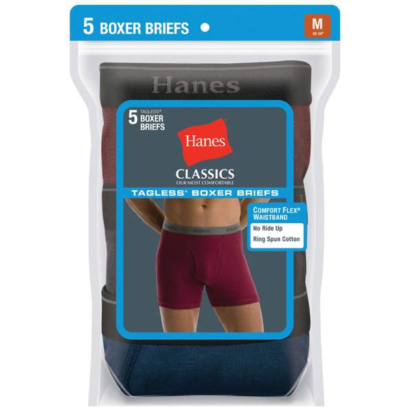 HANES Men's Classics Tagless Boxer Briefs, 5-Pack