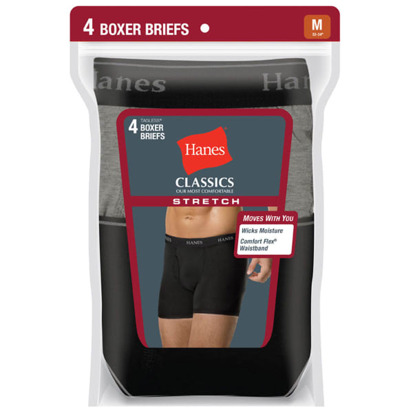 HANES Men's Classics Stretch Boxer Briefs, 4-Pack