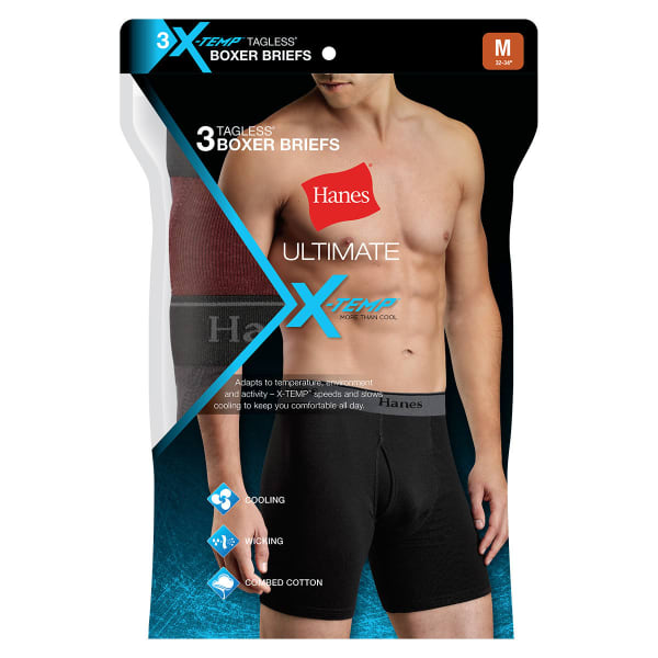 HANES Men's TAGLESS Ultimate X-Temp„¢ Boxer Briefs, 3-Pack