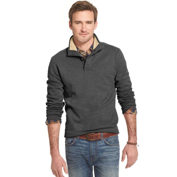 ARROW Men's Big and Tall Button Mock Neck Pullover