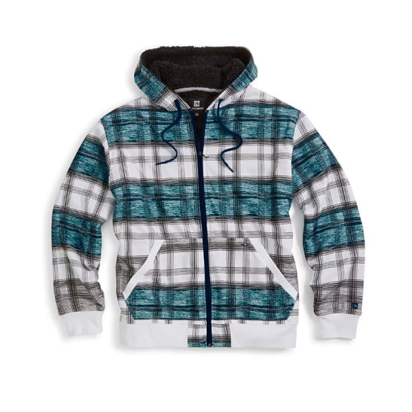 OCEAN CURRENT Guys' Sherpa Scribbles Plaid Full-Zip Hoodie