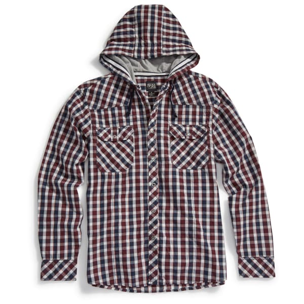 BLACK JACK Guys' Hooded Woven Plaid Snap Shirt