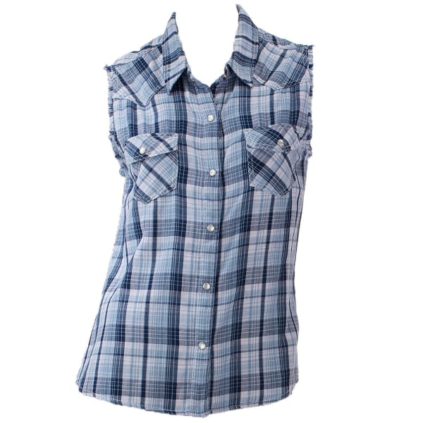 VANILLA STAR Juniors' Sleeveless Plaid Shirt