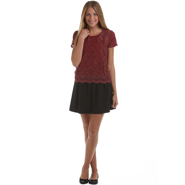 TAYLOR & SAGE Juniors' Short-Sleeve Mix Lace Top