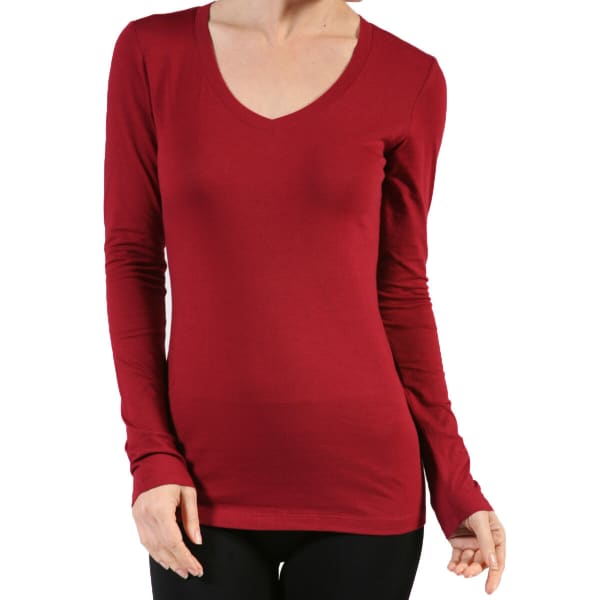 ACTIVE BASIC Juniors' V-Neck Long-Sleeved Tee