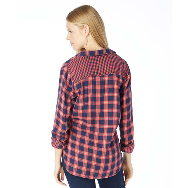 VANILLA STAR Juniors' Plaid Mix Checkered Shirt