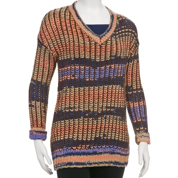 TAYLOR & SAGE Juniors' Multi Stripe V-Neck Tunic Sweater