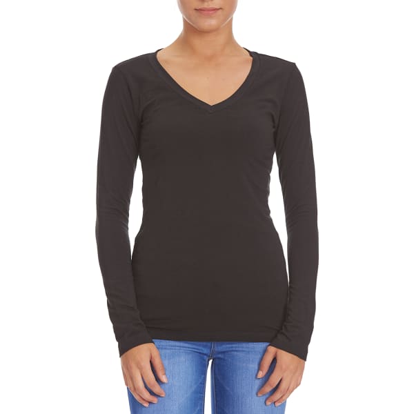 FEMME Women's Basic Long Sleeve V-Neck Tee