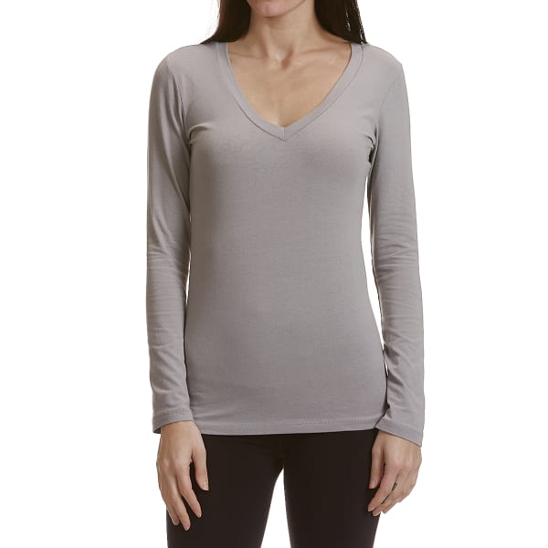 FEMME Women's Basic Long Sleeve V-Neck Tee