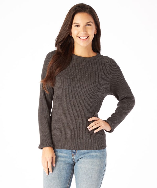 JEANNE PIERRE Women's Cable Crew Sweater with Rib Sleeves