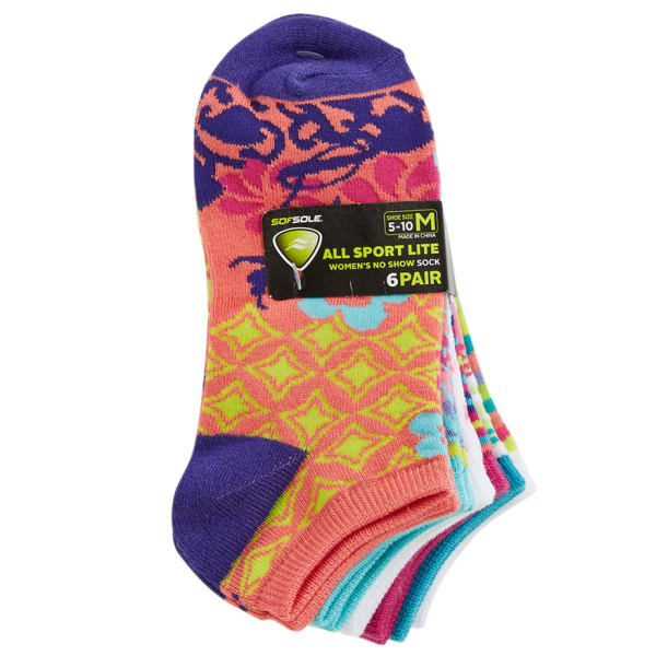 SOFSOLE Women's All Sport Lite No Show Socks, Pattern with Florals, 6-Pack