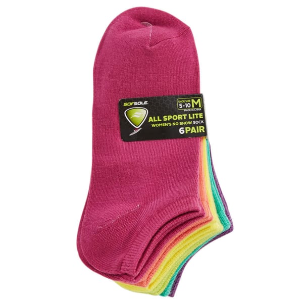 SOFSOLE Women's All Sport Lite No Show Socks, Acid Brights, 6-Pack