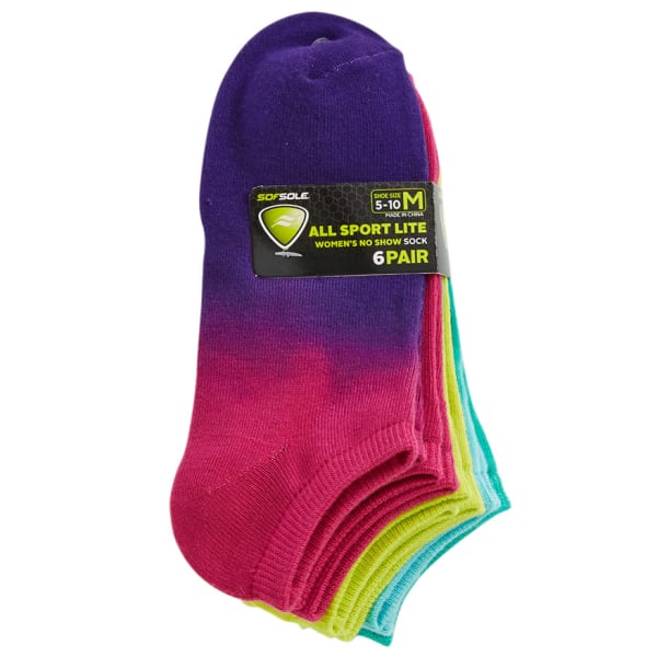 SOFSOLE Women's All Sport Lite No Show Socks, Contrast Dip Dye, 6-Pack