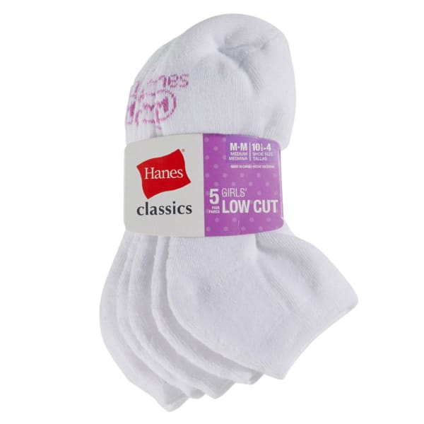 HANES Girls' Classics Low Cut Socks, 5-Pack