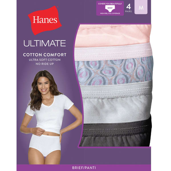 Hanes Women's Ultimate Cotton Comfort Brief Panties 4-Pack, Size 5