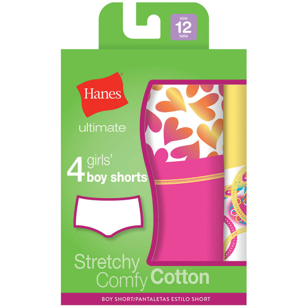 HANES Girl's Cotton Stretch Boyshorts 4-Pack