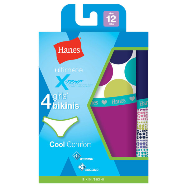 HANES Girl's Ultimate X-Temp Cool Comfort Bikini Panties 4-Pack