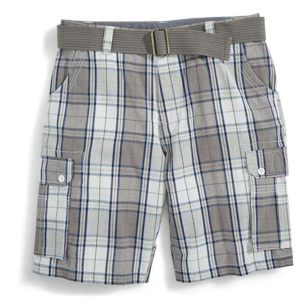 BURNSIDE Guys' Belted Plaid Cargo Shorts