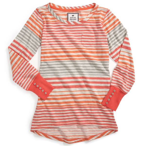 POOF Girl's Engineered Striped Hi/Lo Scoop Neck Shirt