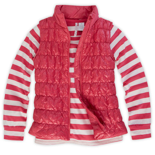 HEART AND CRUSH Girls' Pink Quilted 2Fer Vest With Striped Shirt