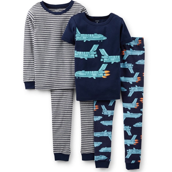 CARTER'S Boys' Rocket Ship 4-Piece Sleepwear, Navy/Turquoise