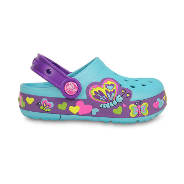 CROCS Girls' CrocsLights Butterfly Clogs, Aqua/Neon Purple (Lighted)