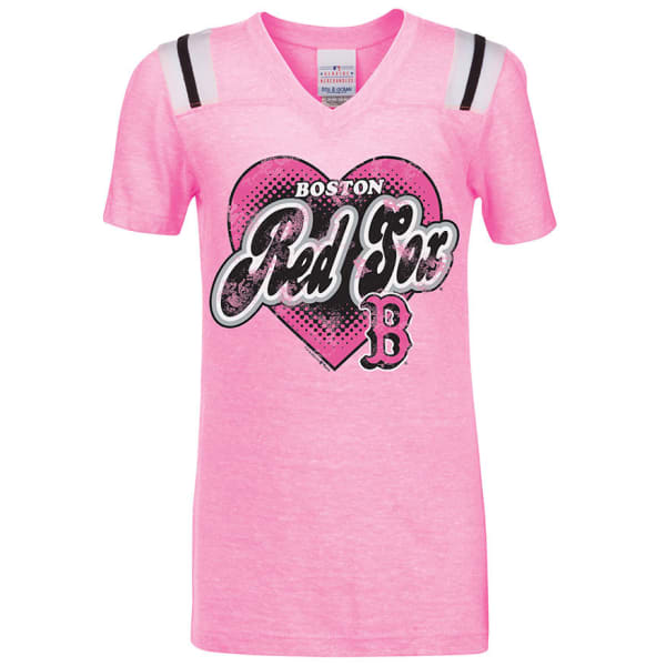 BOSTON RED SOX Girls' V-Neck Tee, Neon Pink