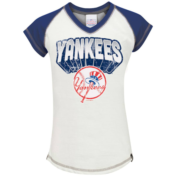 NEW YORK YANKEES Girls' Raglan V-Neck Tee