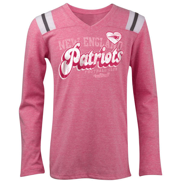 NEW ENGLAND PATRIOTS Girl's Pieced Long Sleeve V-Neck Tee Shirt