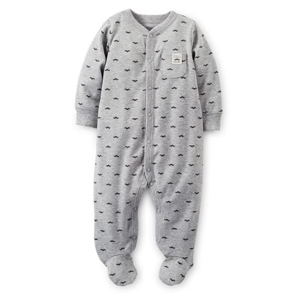 CARTER'S Infant Boys' Interlock Sleep and Play, Heather Grey Mustache Print