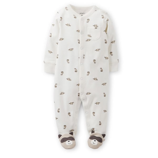 CARTER'S Infant Boys' Interlock Sleep and Play, Ivory Raccoon Print