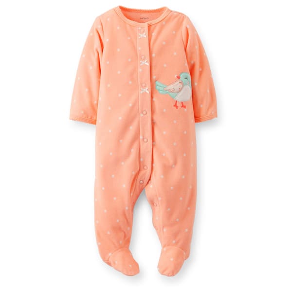 CARTER'S Infant Girls' Bird Fleece Sleep and Play, Peach/White Dot