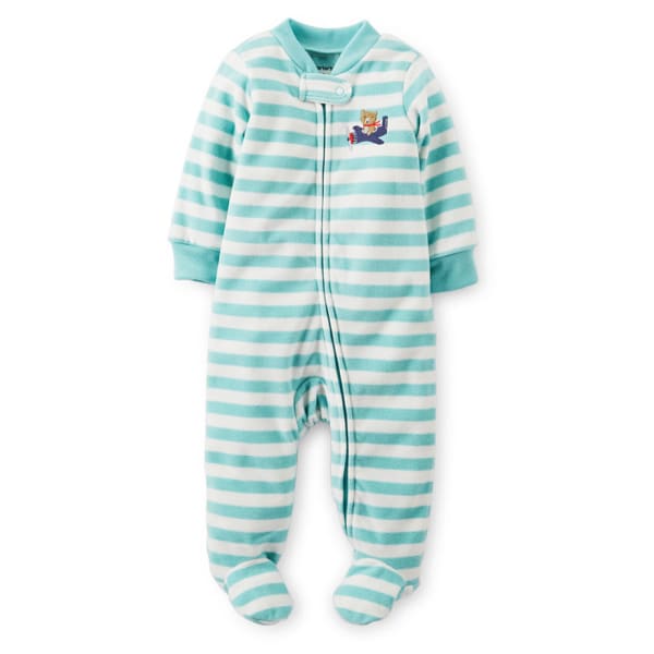 CARTER'S Infant Boys' Striped Fleece Sleep and Play, Light Blue/Ivory