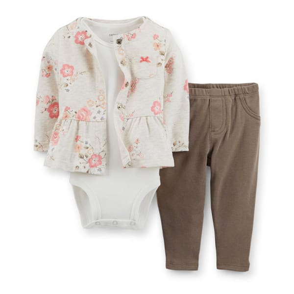 CARTER'S Infant Girls' 3-Piece Cardigan Set, Floral/Printed