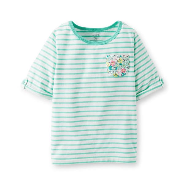 CARTER'S Toddler Girls' Stripe Roll- Cuff Tab Tee, Teal