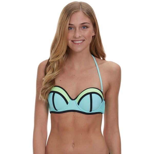 IN MOCEAN Juniors' Neon Colorblock Push-Up Bikini Top