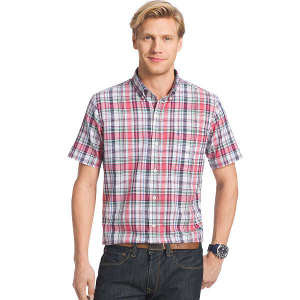 IZOD Men's Plaid Dockside Chambray Short-Sleeve Shirt