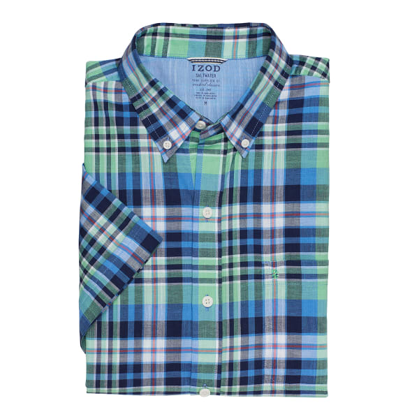 IZOD Men's Plaid Dockside Chambray Short-Sleeve Shirt