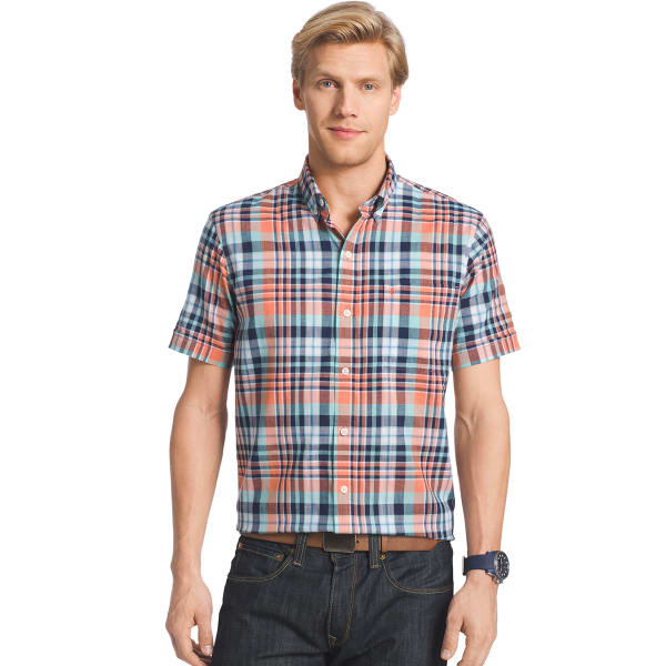 IZOD Men's Plaid Dockside Chambray Short-Sleeve Shirt