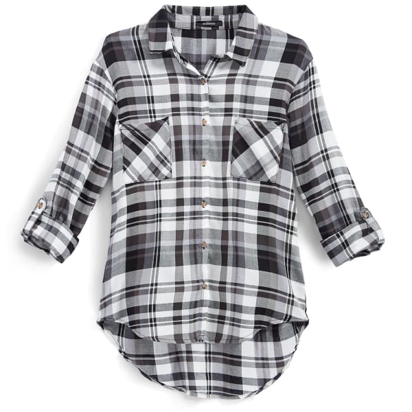 AMBIANCE Juniors' Rayon Plaid Boyfriend Shirt