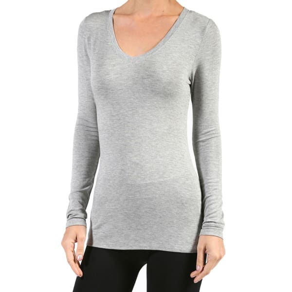 ACTIVE BASIC Juniors' V-Neck Rayon Jersey Long-Sleeved Tee