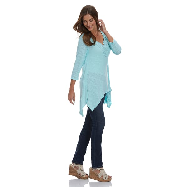 FRENCH LAUNDRY Women's Crochet Neckline Sharkbite Top