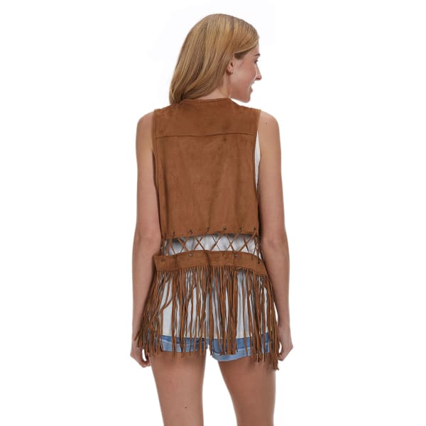 TAYLOR & SAGE Juniors' Stretch Suede Fringe Vest