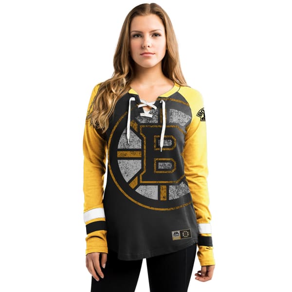 BOSTON BRUINS Women's Hip Check Lace Up Long Sleeve Tee