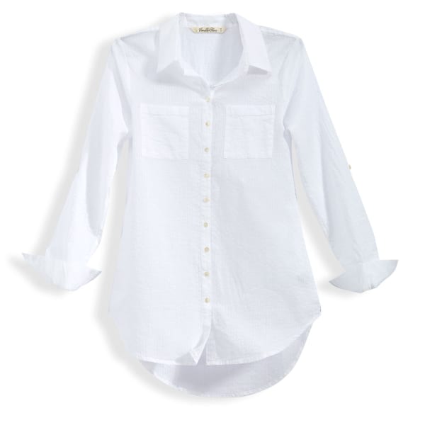 VANILLA STAR Juniors' Roll Sleeve Button Down Tunic