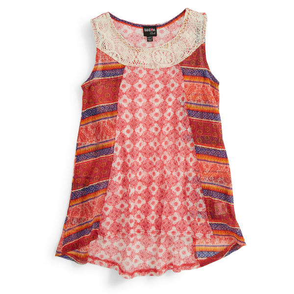 RANSOM Girls' Printed Lace Tank W/ Crochet Yoke