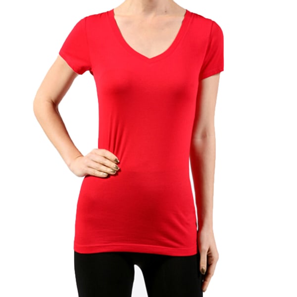 ACTIVE BASIC Junior's Plain Basic Deep V Neck T-Shirt